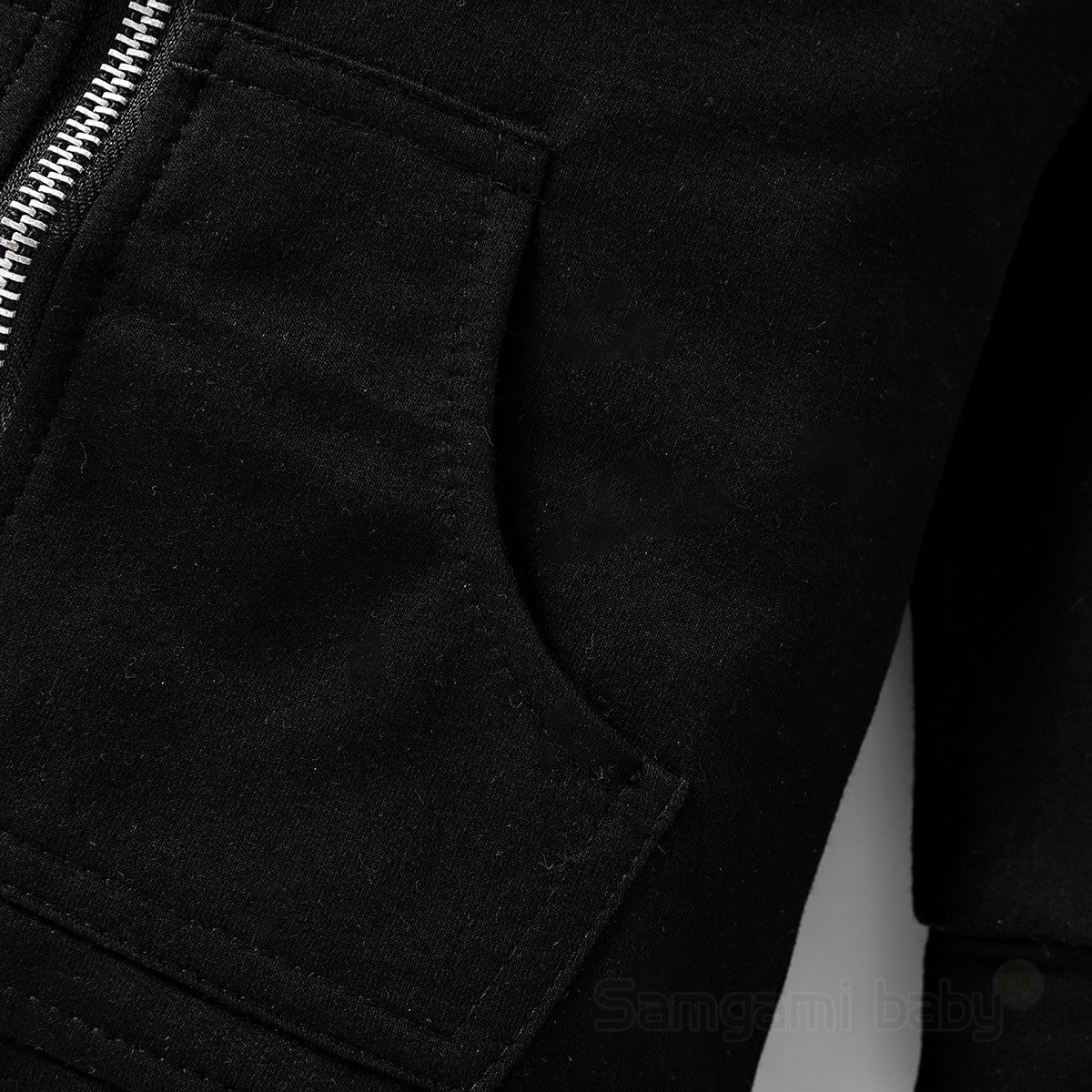 Boys Black Hooded Front-Open Cotton Sweatshirt
