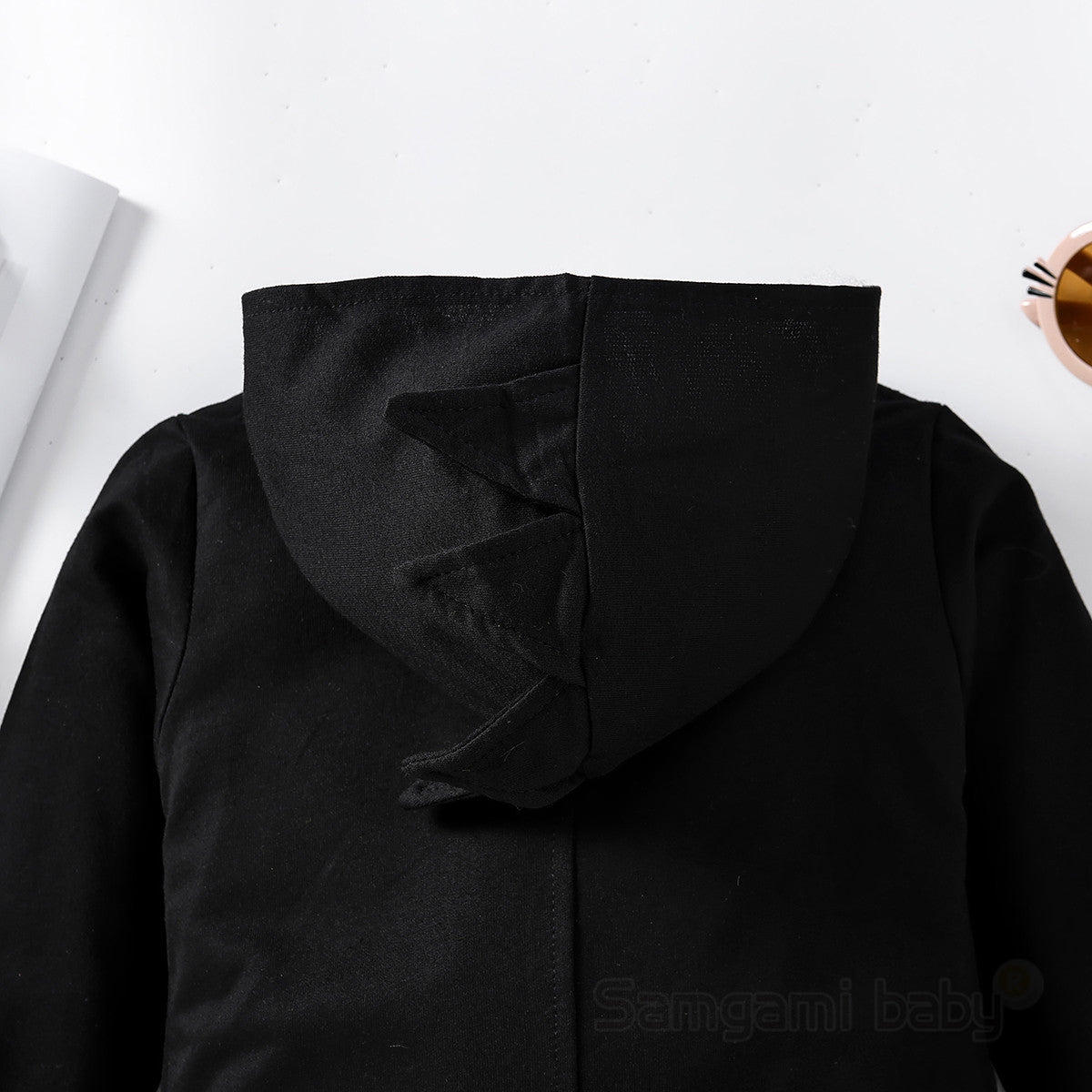 Boys Black Hooded Front-Open Cotton Sweatshirt