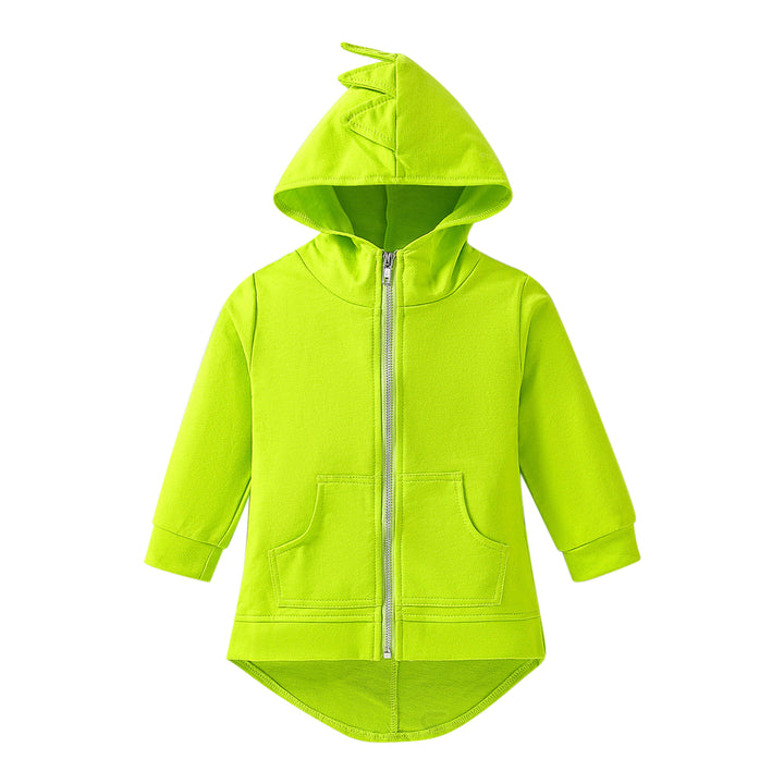Boys Fluorescent Green Hooded Cotton Front-Open Sweatshirt