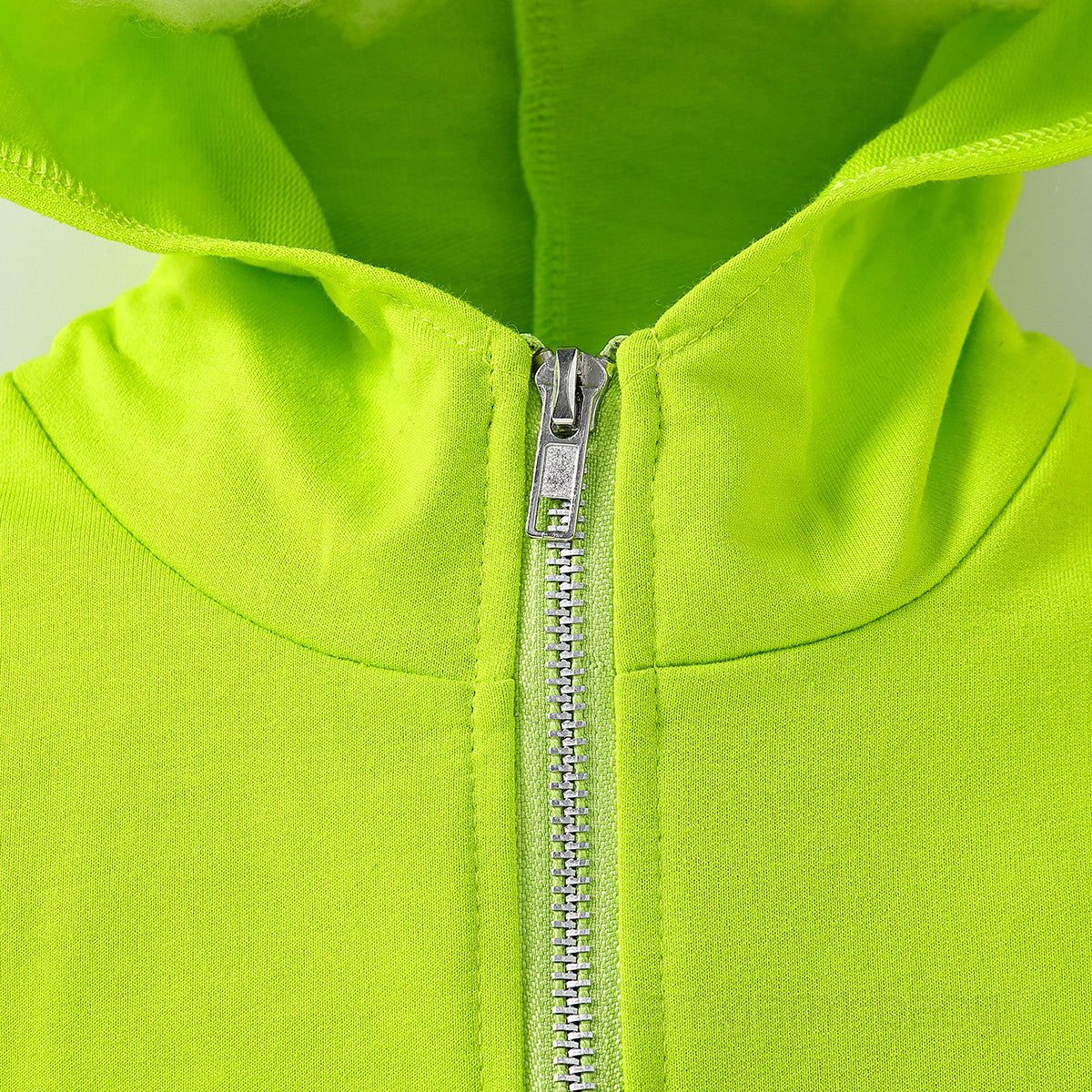 Boys Fluorescent Green Hooded Cotton Front-Open Sweatshirt