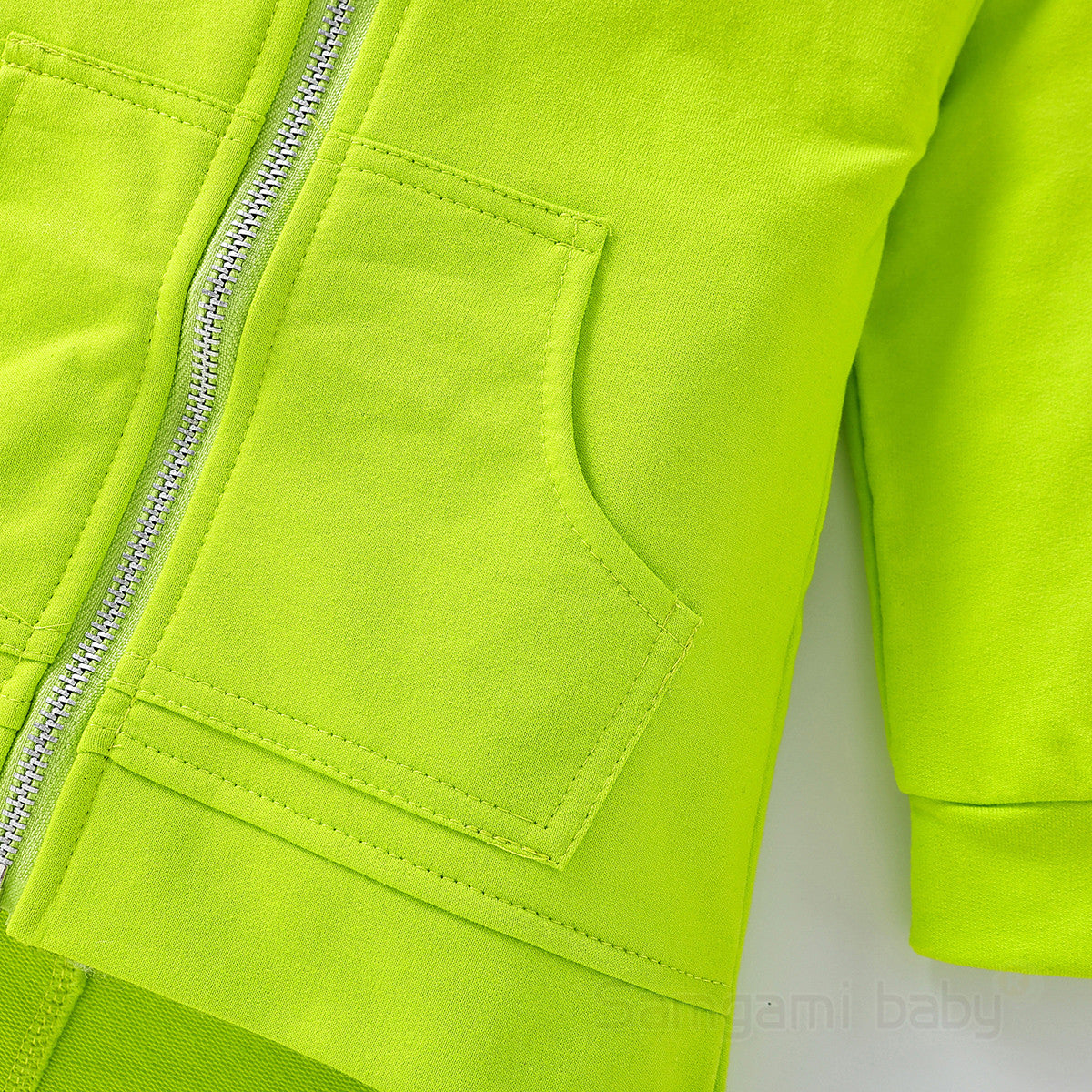 Boys Fluorescent Green Hooded Cotton Front-Open Sweatshirt