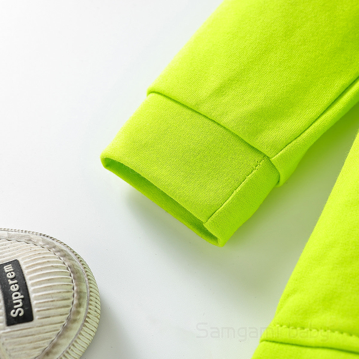 Boys Fluorescent Green Hooded Cotton Front-Open Sweatshirt
