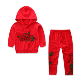 Girls Red Floral Hooded Sweatshirt with Pyjamas