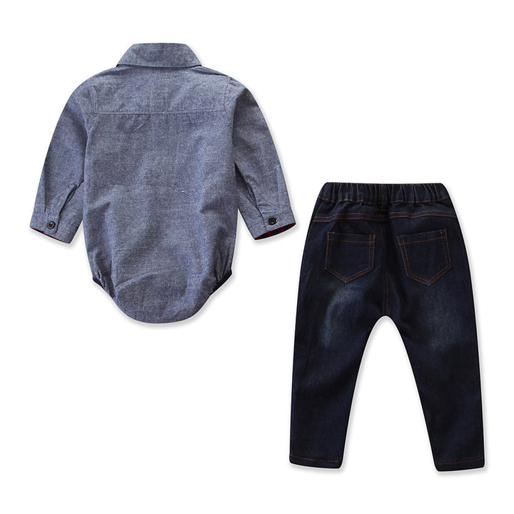 Infant Boys Grey Pure Cotton Shirt & Trouser With Bow