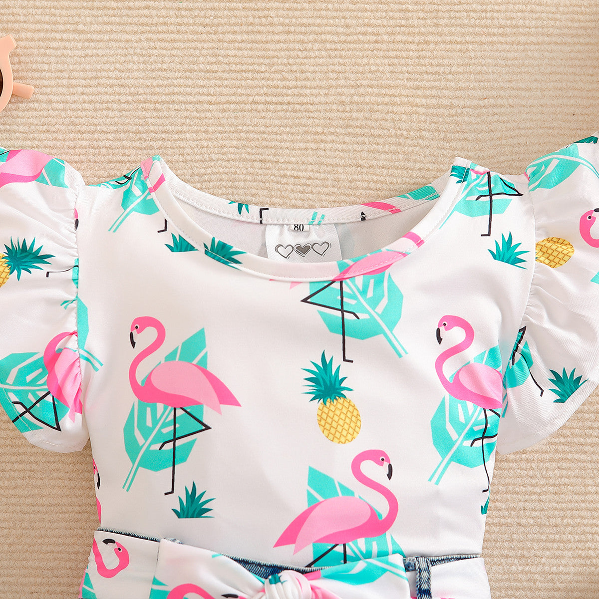 Girls White & Blue Printed Top with Shorts