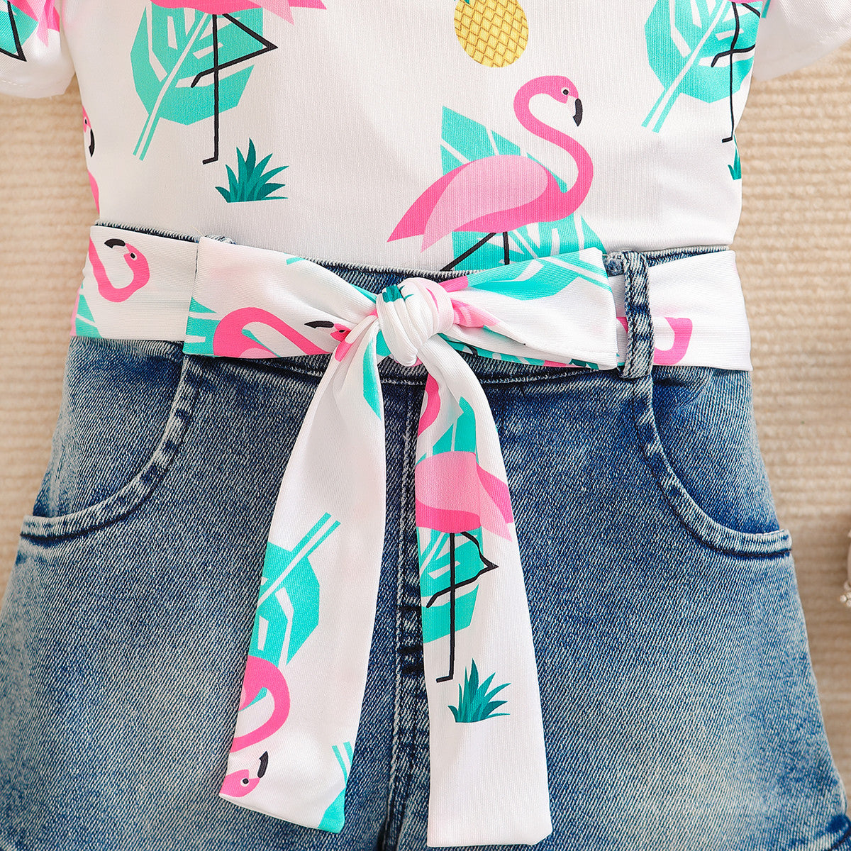 Girls White & Blue Printed Top with Shorts