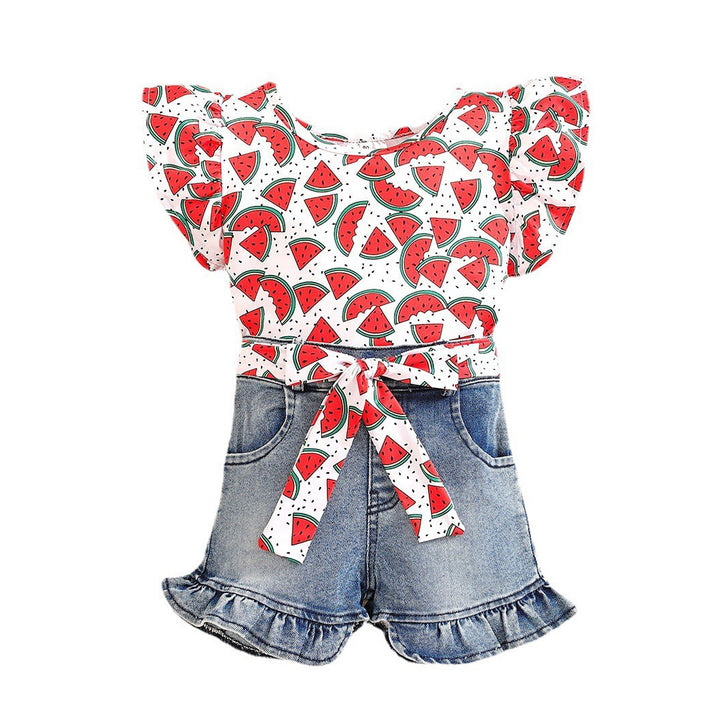 Girls Red, White & Blue Printed Top with Capris