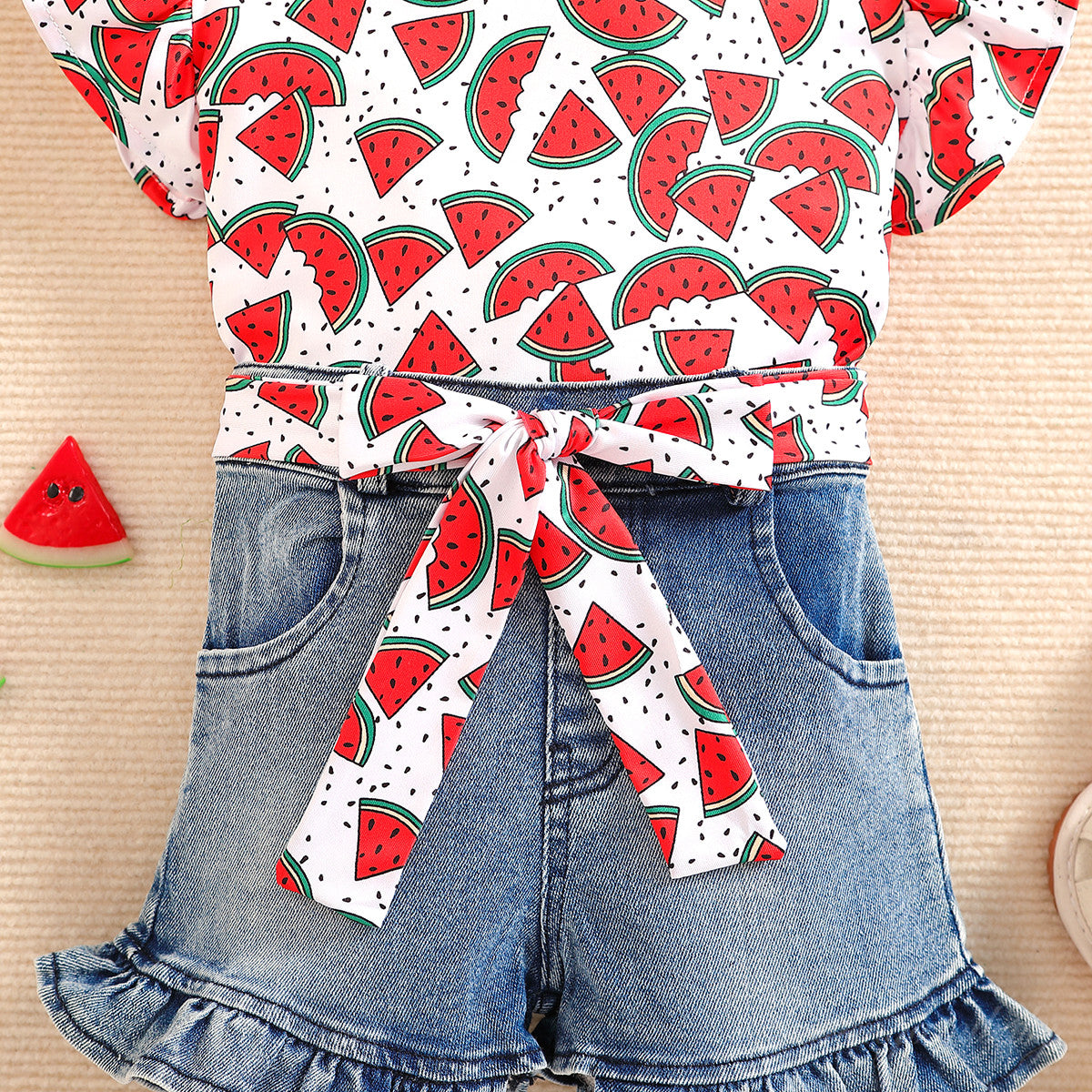 Girls Red, White & Blue Printed Top with Capris