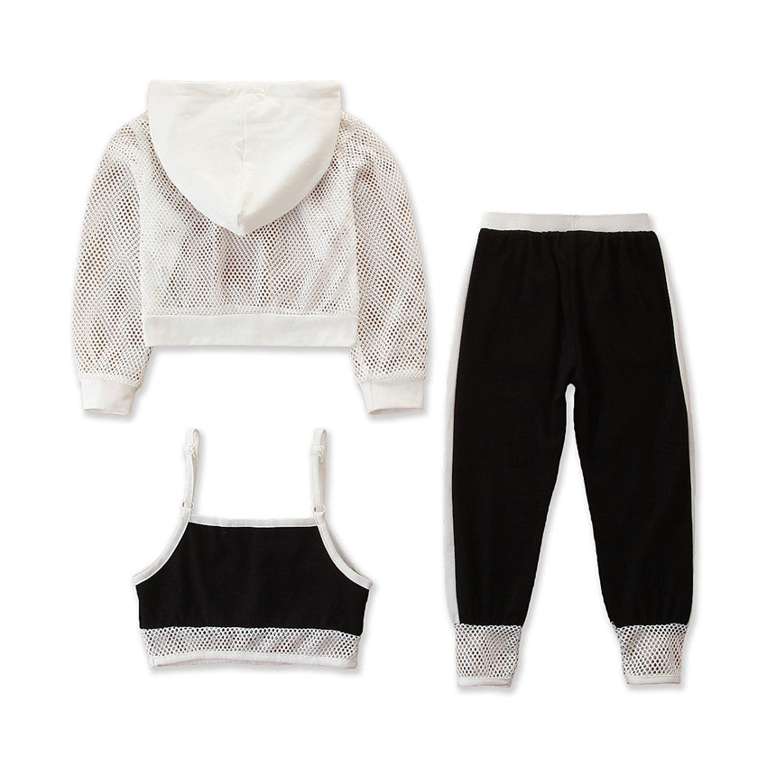 Girls White Woven Design Top and T-shirt With Trousers