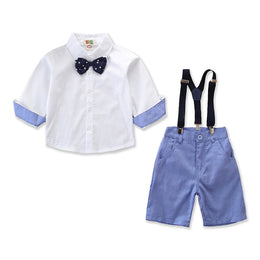Boys White & Blue Pure Cotton Shirt with Shorts