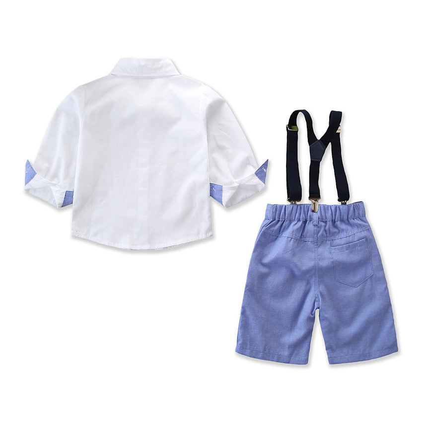Boys White & Blue Pure Cotton Shirt with Shorts
