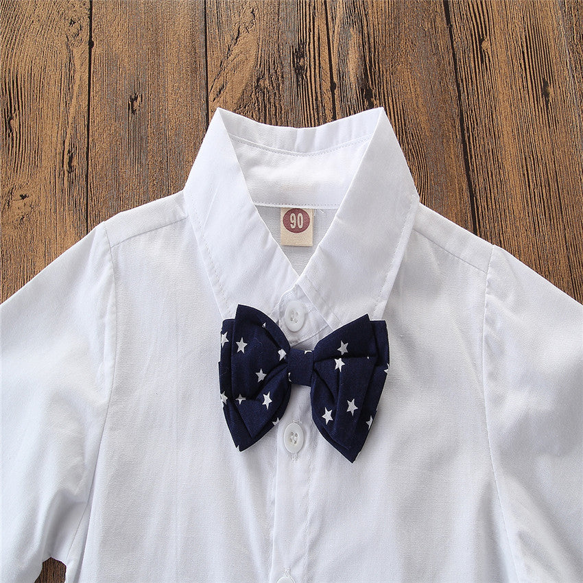 Boys White & Blue Pure Cotton Shirt with Shorts