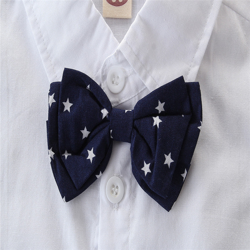Boys White & Blue Pure Cotton Shirt with Shorts
