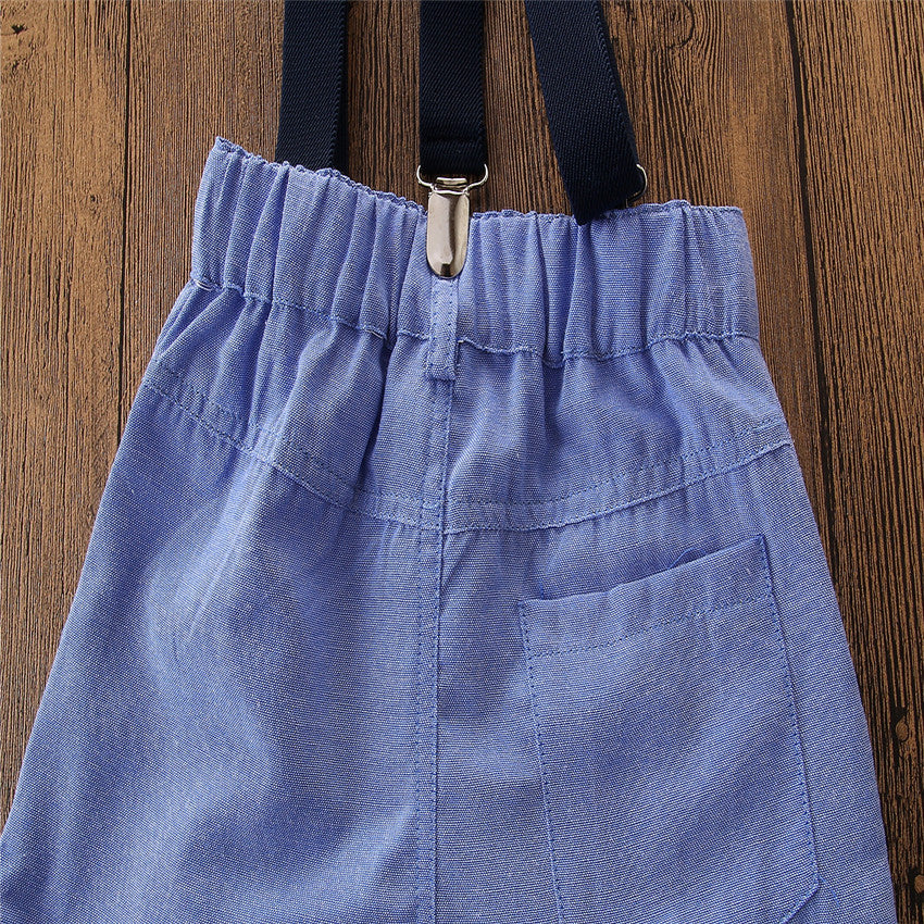 Boys White & Blue Pure Cotton Shirt with Shorts