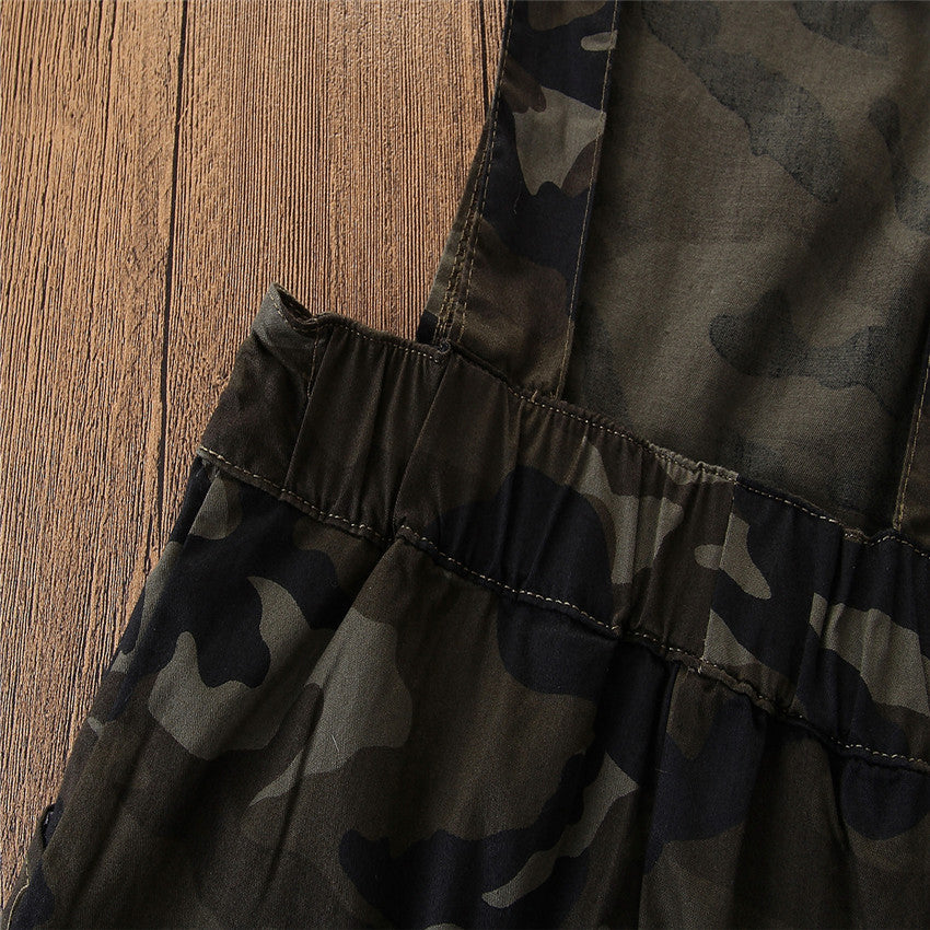 Boys Brown Camouflage Printed Straight Leg Dungaree With T-Shirt