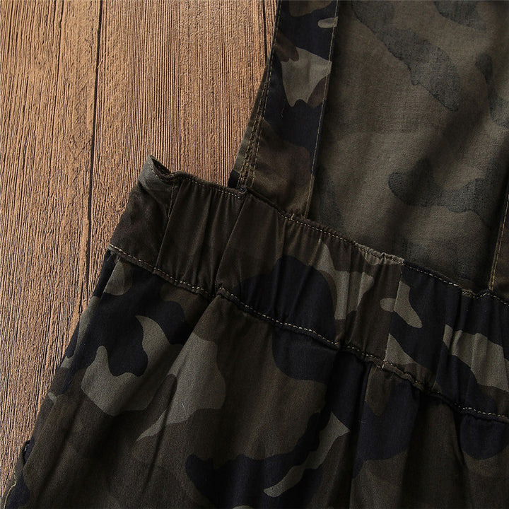 Boys Brown Camouflage Printed Straight Leg Dungaree With T-Shirt