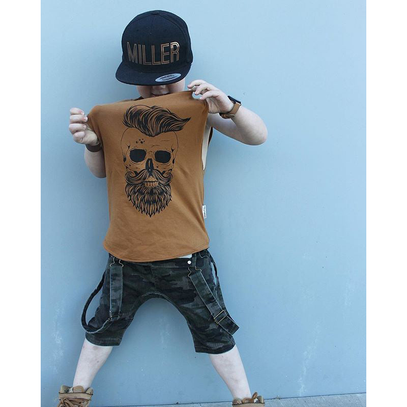 Boys Brown Camouflage Printed Straight Leg Dungaree With T-Shirt