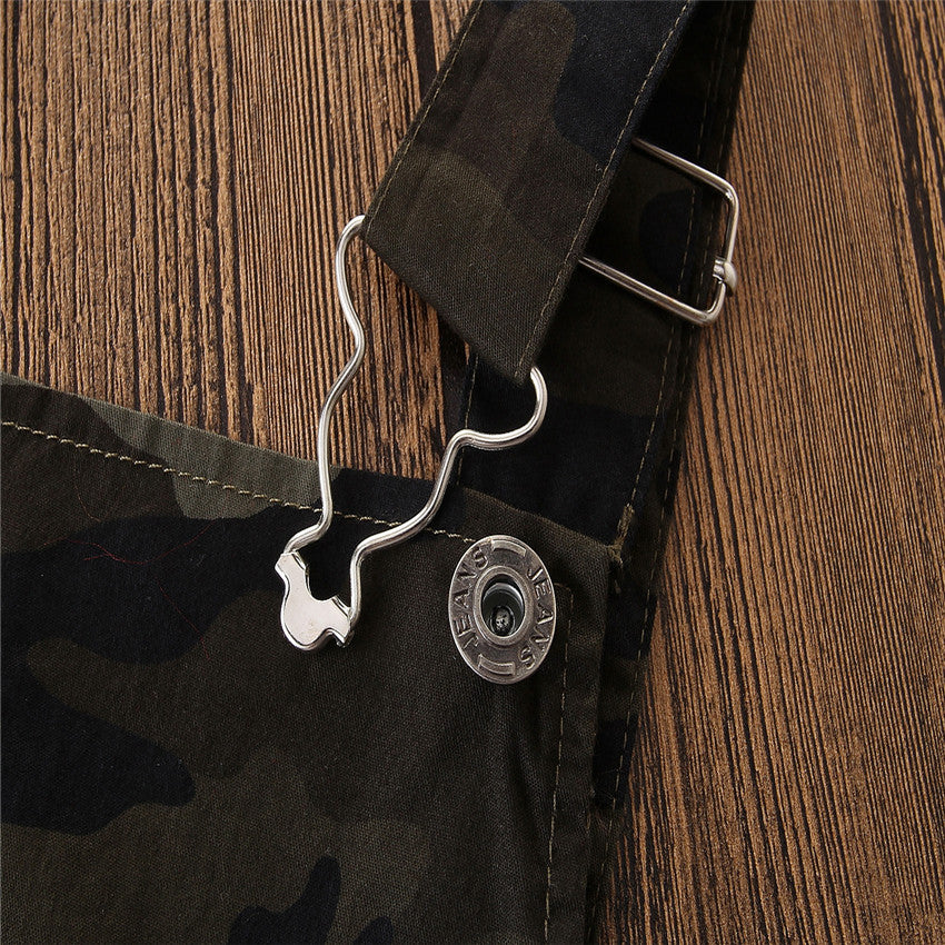 Boys Brown Camouflage Printed Straight Leg Dungaree With T-Shirt
