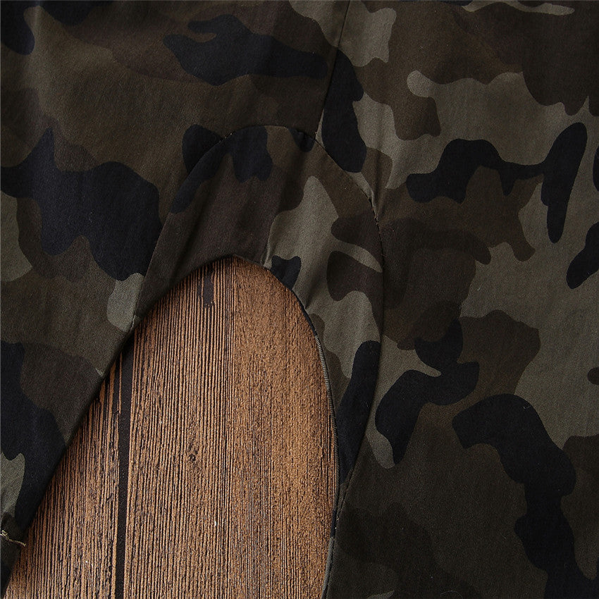 Boys Brown Camouflage Printed Straight Leg Dungaree With T-Shirt