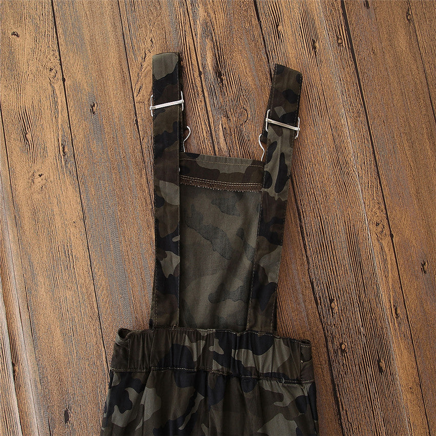 Boys Brown Camouflage Printed Straight Leg Dungaree With T-Shirt