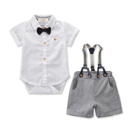 Infants Boys White & Grey Shirt With Shorts