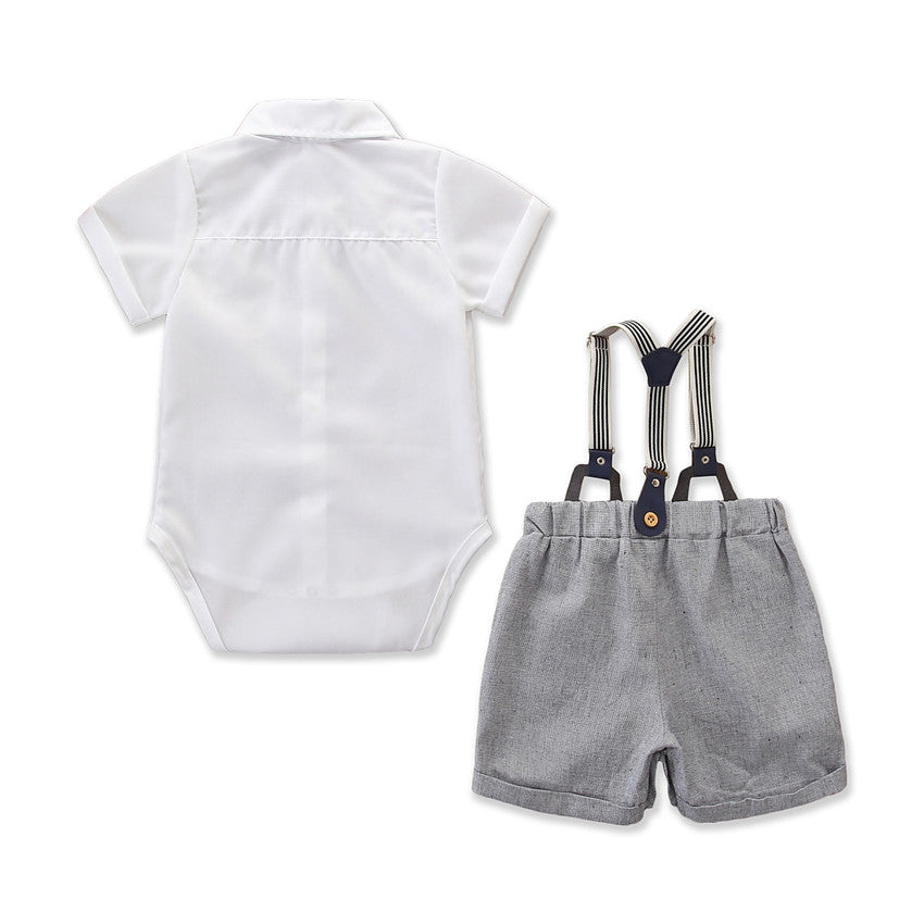 Infants Boys White & Grey Shirt With Shorts