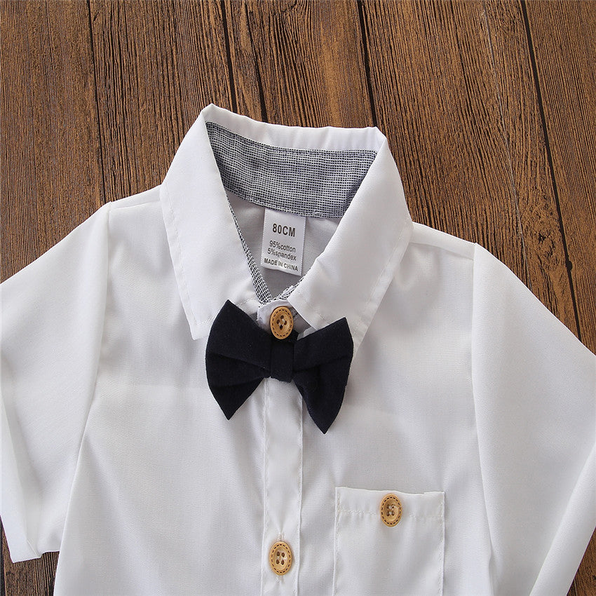 Infants Boys White & Grey Shirt With Shorts