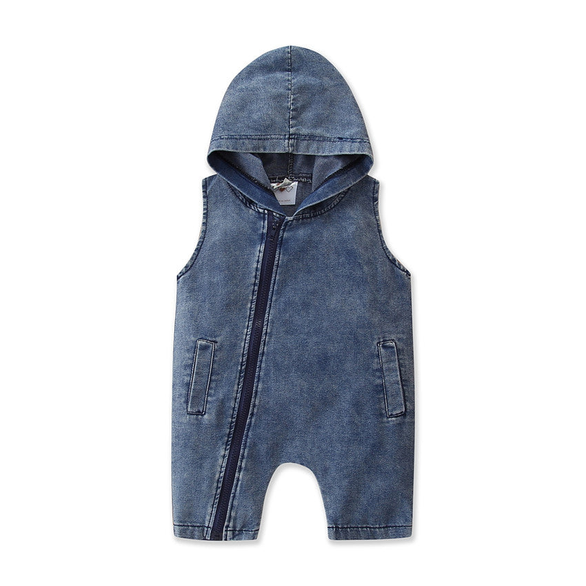 Blue Infants Boys Cotton Hooded Romper