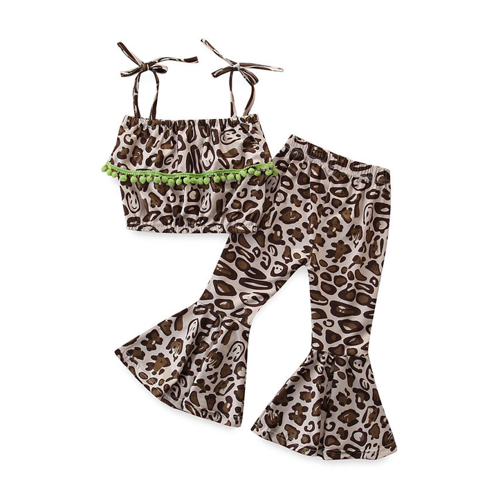 Girls Brown Printed Top With Palazzos