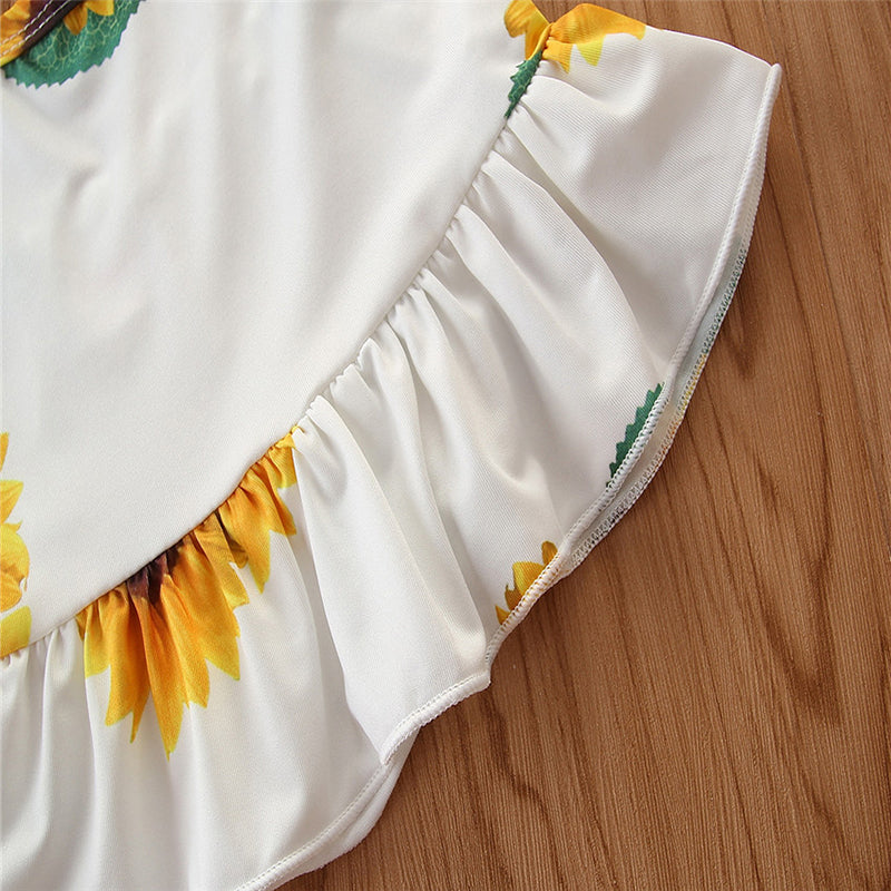 Girls White Floral Printed Halter Neck Top with Trousers