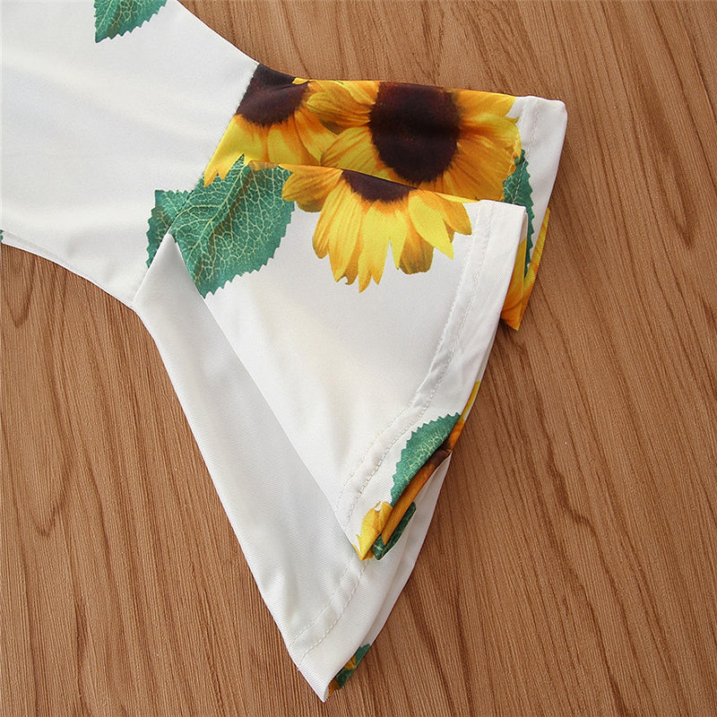 Girls White Floral Printed Halter Neck Top with Trousers