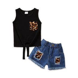 Girls Black & Blue Printed Top with Shorts