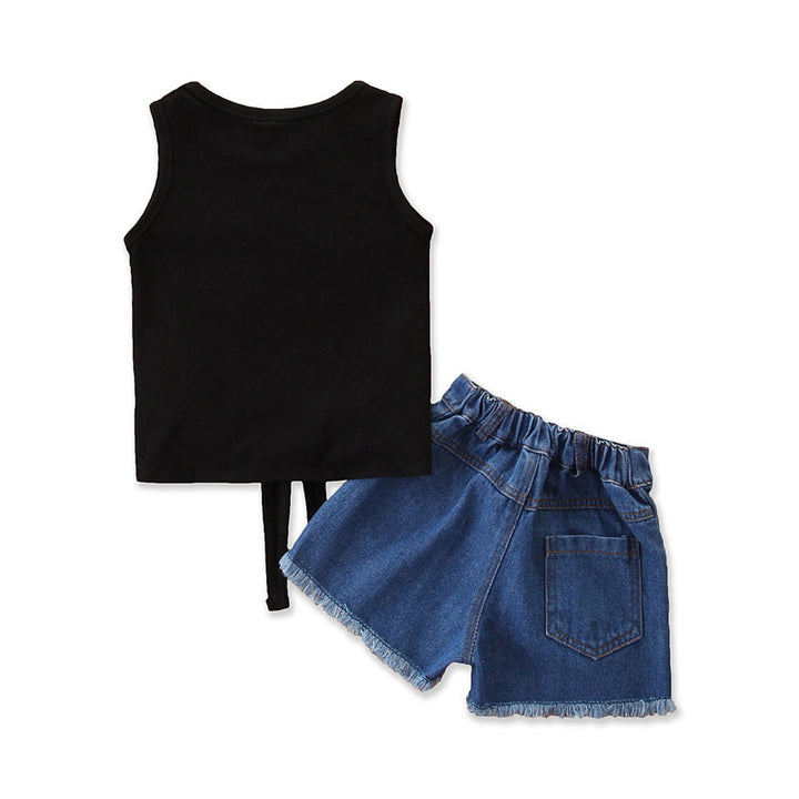 Girls Black & Blue Printed Top with Shorts