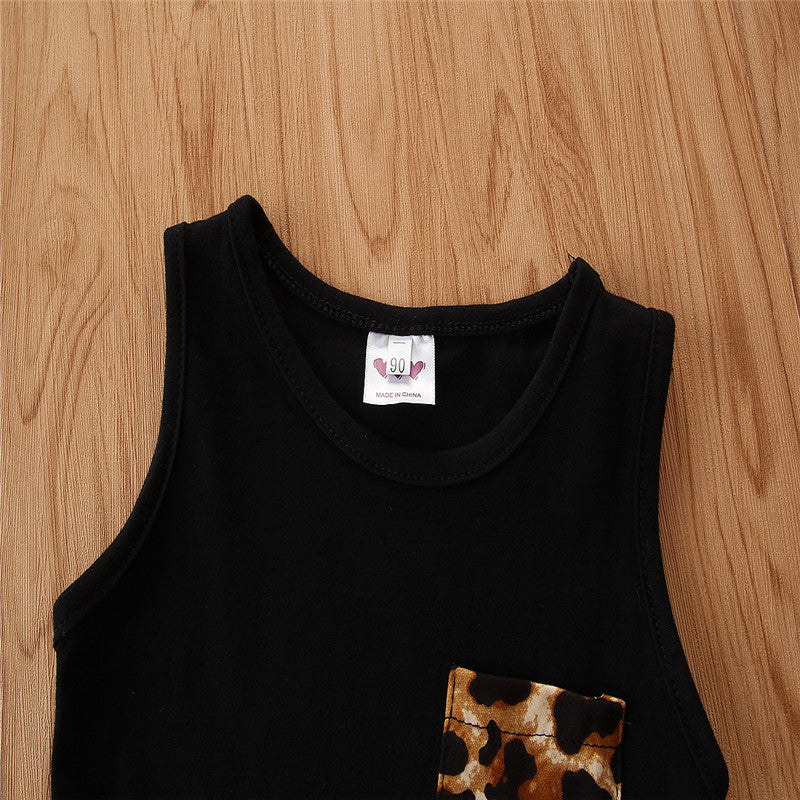 Girls Black & Blue Printed Top with Shorts