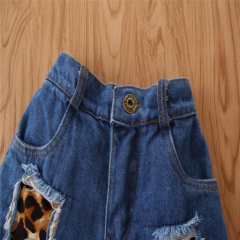 Girls Black & Blue Printed Top with Shorts