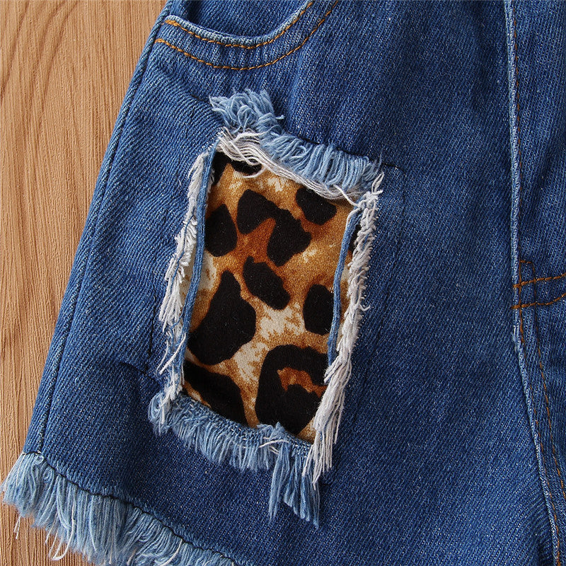 Girls Black & Blue Printed Top with Shorts