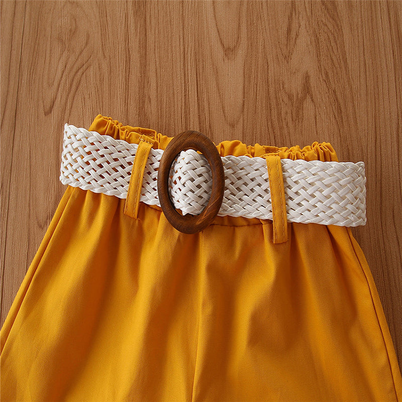 Girls White & Mustard Top With Shorts