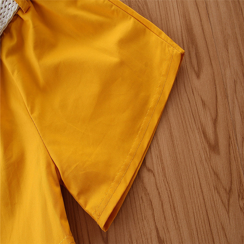 Girls White & Mustard Top With Shorts