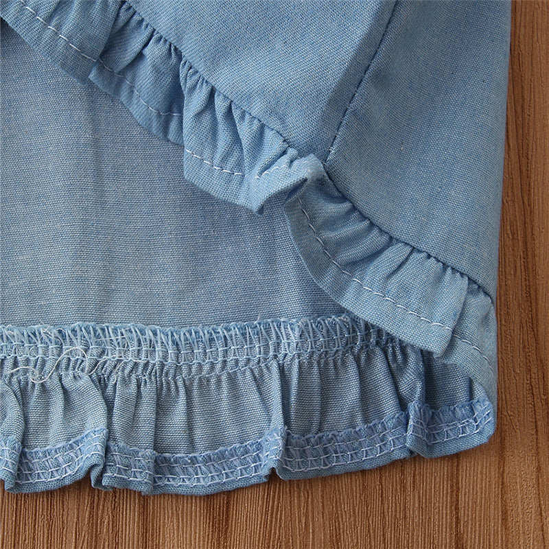 Girls Blue & Brown Checked Top With Skirt