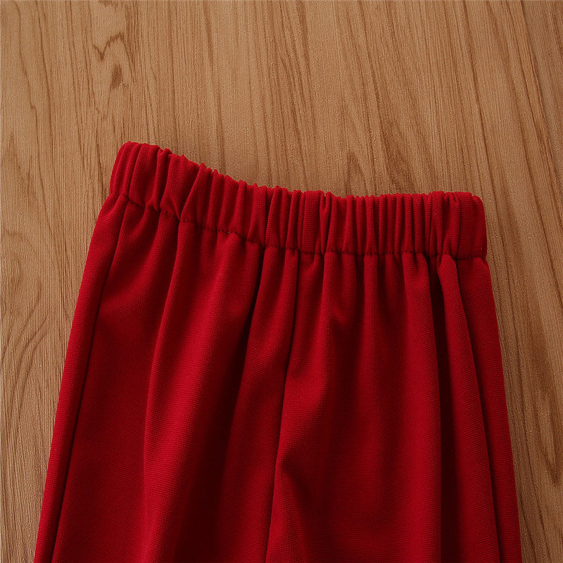 Girls White & Red Off-Shoulder Top With Flared Trousers