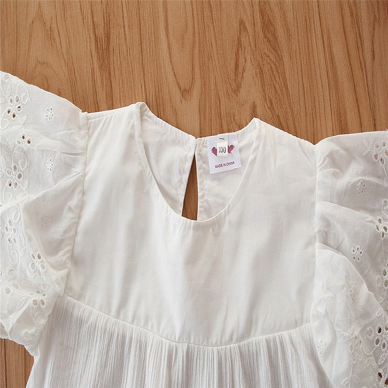 Girls White Flutter Sleeve Top with Skirt