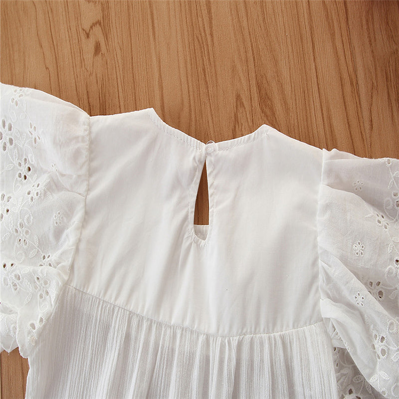 Girls White Flutter Sleeve Top with Skirt