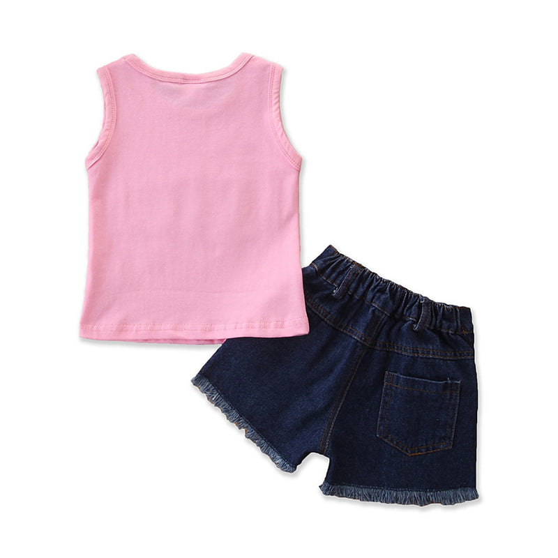 Girls Pink Printed T-shirt With Shorts