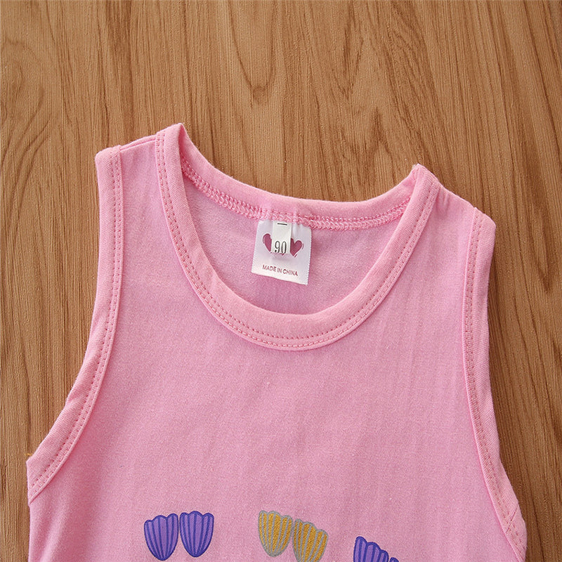 Girls Pink Printed T-shirt With Shorts