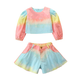 Girls Blue Dyed Top with Shorts