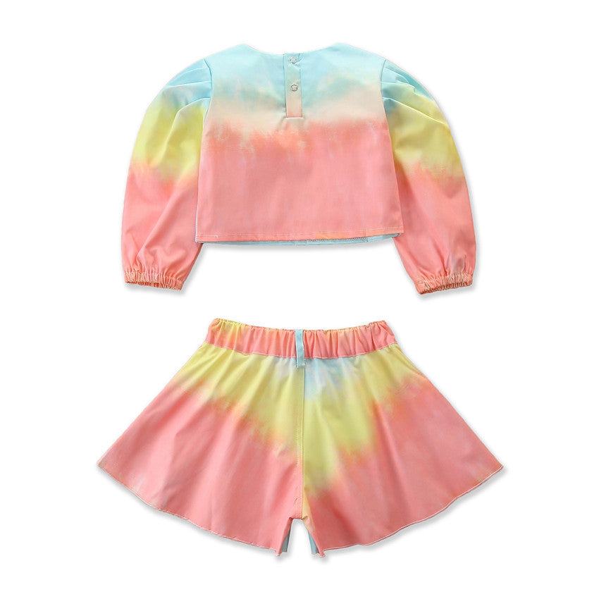 Girls Blue Dyed Top with Shorts