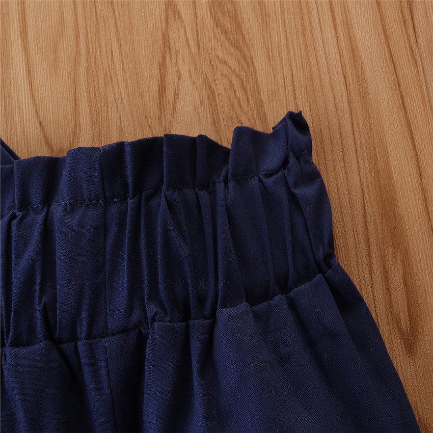 Girls Red & Navy Blue Flutter Sleeves Pure Cotton Top With Joggers