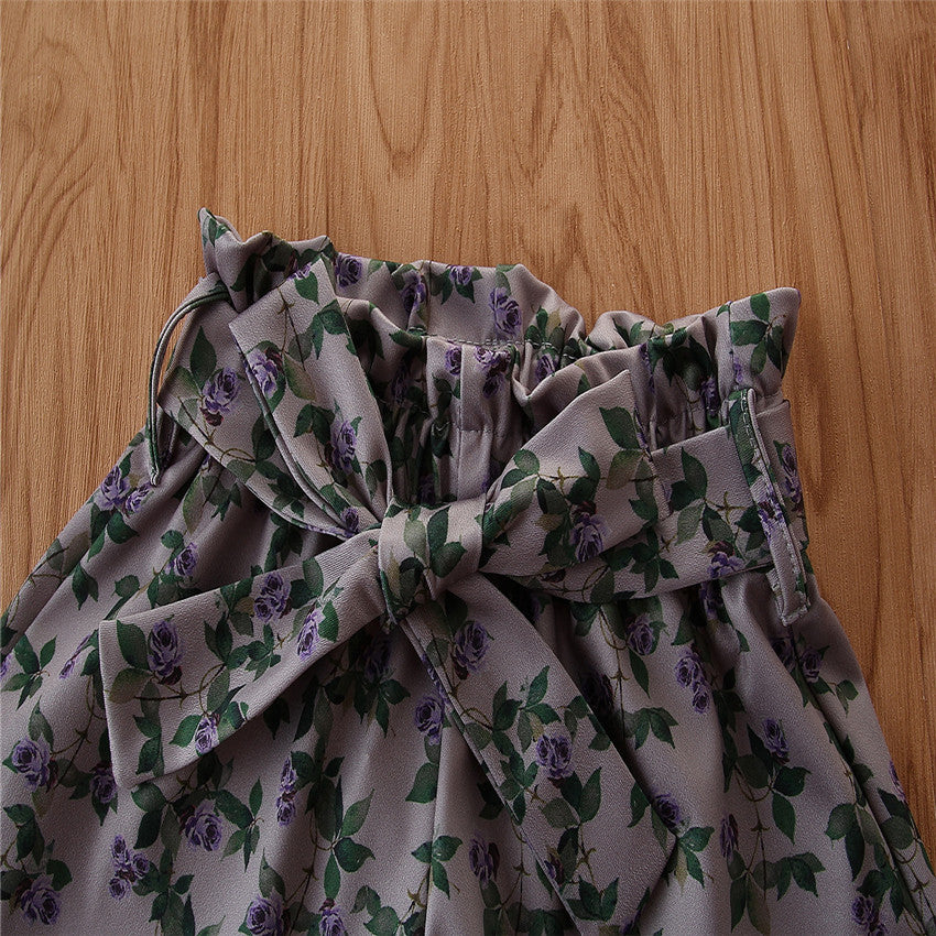 Girls White & Purple One Shoulder Pure Cotton Top With Printed Shorts