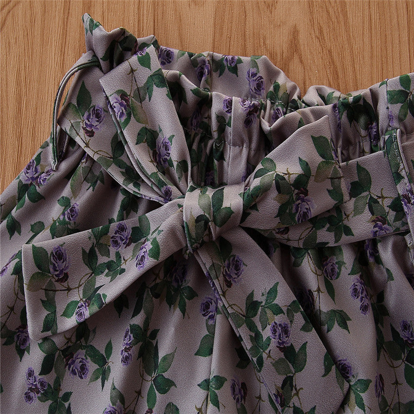 Girls White & Purple One Shoulder Pure Cotton Top With Printed Shorts