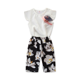 Girls White Printed Pure Cotton Top with Pyjamas